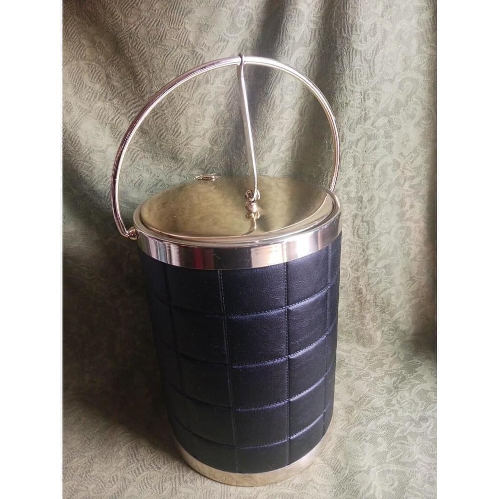 Kraftware NYC Black Vegan Leather Ice Bucket Vintage